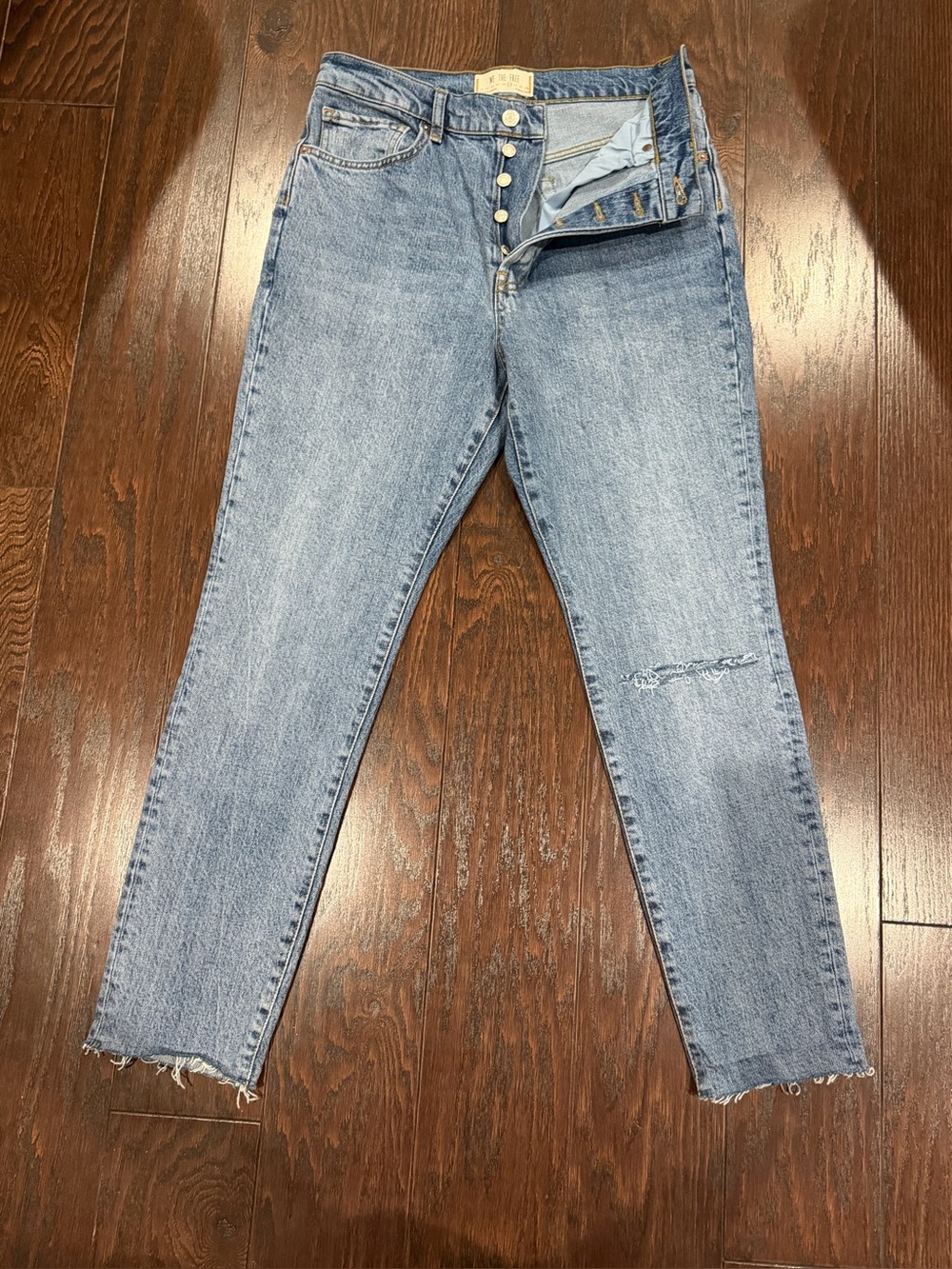 Free People We The Free Straight Leg Jean Button Fly Blue Size 29 Raw Hem